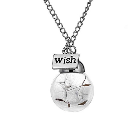 Dandelion Glass Seed Silver Plated Lucky Pendant Necklace for Women and Girls