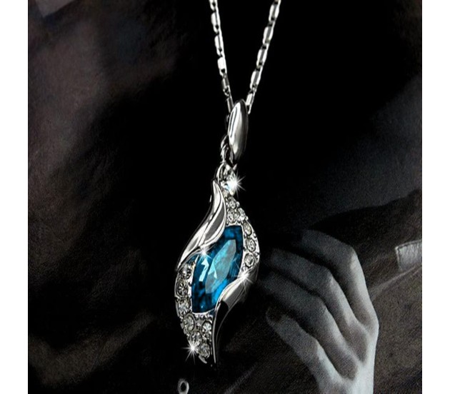 White gold plated on sale austrian blue jewel necklace