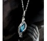 18K White Gold Plated Silver Austrian Blue Crystal Horse Eye Shape Elegant Trendy Beautiful Drop Pendant Set with Earrings and Bracelet for Women