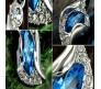 18K White Gold Plated Silver Austrian Blue Crystal Horse Eye Shape Elegant Trendy Beautiful Drop Pendant Set with Earrings and Bracelet for Women