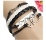 1d / One Direction Twin Hearts + Infinity + One Direction Leather Bracelet for Girls and Women Black White