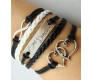 1d / One Direction Twin Hearts + Infinity + One Direction Leather Bracelet for Girls and Women Black White