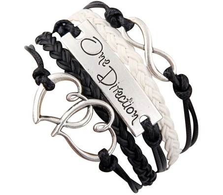 1d / One Direction Twin Hearts + Infinity + One Direction Leather Bracelet for Girls and Women Black White