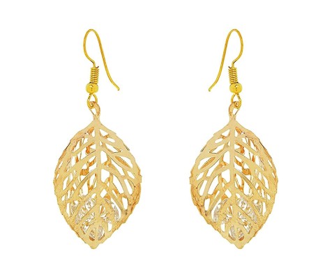 3 Sided Leaf Earrings with Crystal Inside Gold Plated Drop & Dangle Earring For Girls And Women
