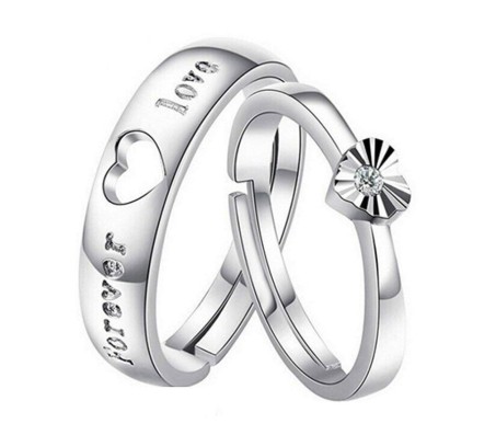 Adjustable Couple Promise Endless Forever Love Silver Rings Set As A Gift for Wedding / Girlfriend / Men / Women Silver