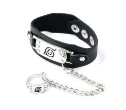 Anime Naruto Konoha Logo Headband Leather Bracelet & Ring Cosplay Accessory For Boys and Men