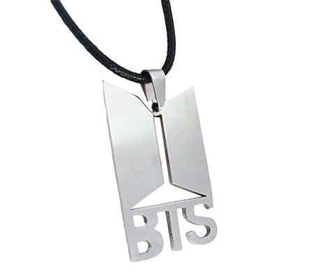 BTS Logo with Text and Pendant For BTS Army Merchandise Necklace / Locket Chain for Army Girls Silver