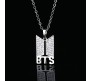 BTS Logo with Text and Rhinestone Pendant For BTS Army Merchandise Necklace / Locket Chain for Army Girls Silver