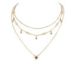 Boho Layered Necklace Gold Sun Charm Pendant Necklace Star Choker Multilayer Chain Short Necklace Jewelry with Crystal for Women and Girls Gold