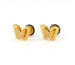 Charming Dual Butterfly Surgical 18K Steel Gold Stud Earrings for Girls and Women