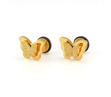 Charming Dual Butterfly Surgical 18K Steel Gold Stud Earrings for Girls and Women