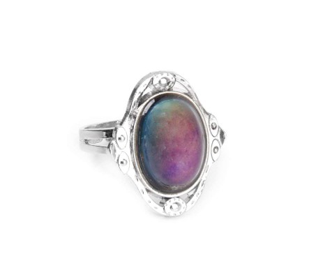 Color Changing Mood Ring Oval Shape Crystal Antique Design Adjustable Size for Women Multicolor