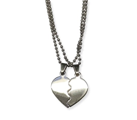 Couple Half Heart Joining Flat Pendant Locket with 2 Necklace for Couple / BF / GF / BFF