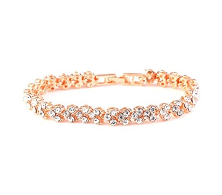 Crystal Rose Gold Plated and Cubic Zircon Diamond Bracelet in Heart Shape for Women & Girls