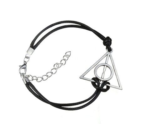 Deathly Hallows Leather Bracelet for Women Boys and Girls Silver Black