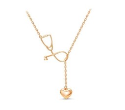 Doctor Stethoscope Heart Pendant Necklace for Women (Gold)