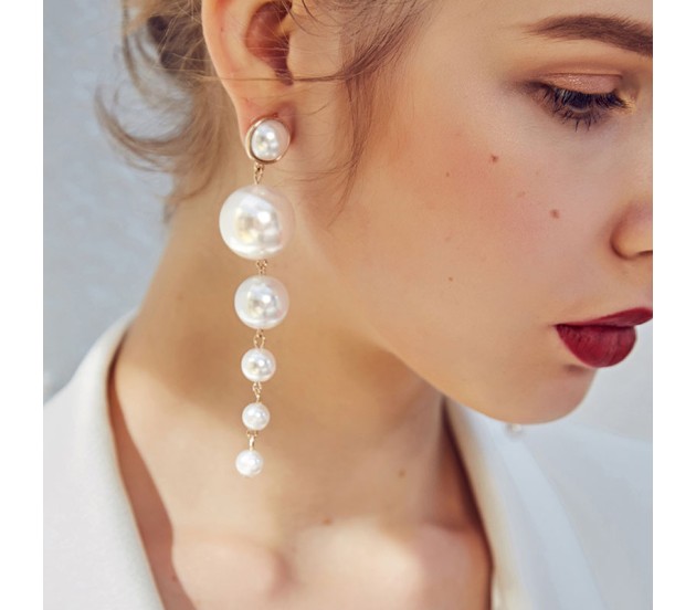 Imitation Jewelry Simple and Stylish White Pearl Hanging Earring Easy To Go  With Indo Western Dresses FE91 – Buy Indian Fashion Jewellery