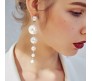 Fashion Stylish Dangling Long Gold Plated Drop White Pearl Earrings Party And Western / Wear for Women and Girls Gold