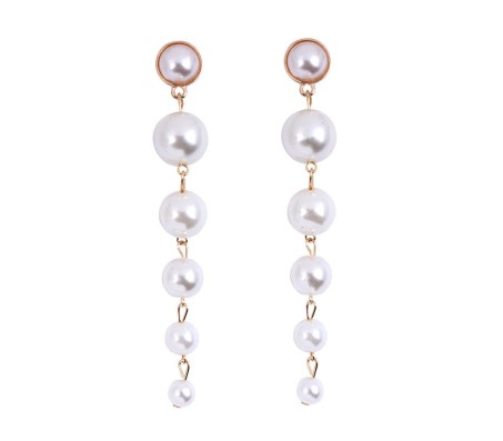 Fashion Stylish Dangling Long Gold Plated Drop White Pearl Earrings Party And Western / Wear for Women and Girls Gold