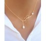 Gold Leaf Single Pearl Drop Water Stylish Leaves Pendant Necklace For Girls And Women Gold White