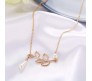 Gold Leaf Single Pearl Drop Water Stylish Leaves Pendant Necklace For Girls And Women Gold White