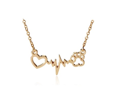 Gold Plated Heart Beat Charm ECG Pendant Necklace for Women & Girls