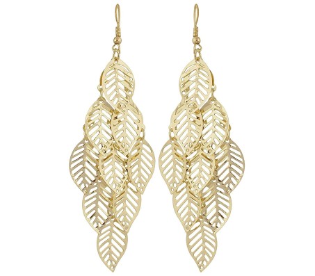 Gold Plated Leaf Earrings Long Leaves Tassel For Woman and Girls