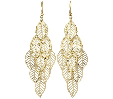 Gold Plated Leaf Earrings Long Leaves Tassel For Woman and Girls