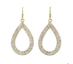 Gold Water Drop Shape Rhinestone Crystal Shiny Dangle and Drop Earrings