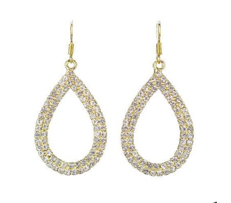 Gold Water Drop Shape Rhinestone Crystal Shiny Dangle and Drop Earrings