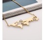 Golden Metal World Map Travel Abstract Pendant Gold Plated Necklace for Women and Girls