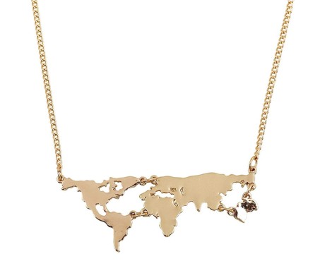 Golden Metal World Map Travel Abstract Pendant Gold Plated Necklace for Women and Girls