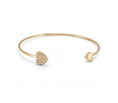 Heart Bracelet Cuff with Rhinestone and Gold Plating Stylish Adjustable Solid Bracelets for Women and Girls Gold