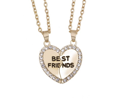 Heart Locket Best Friends 2 PCS Combo for BFF Bestfriend Pendant Necklace with 2 Chain for Girls Bestie Birthday Gift Gold