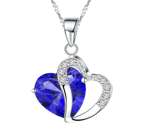 Handmade online silver fashionable necklace with blue carving stones.