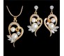 Heart Shape Pearl With Crystal Rhinestones in Gold Plated Pendant Earring Jewellery Set for Girls and Women