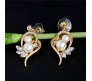 Heart Shape Pearl With Crystal Rhinestones in Gold Plated Pendant Earring Jewellery Set for Girls and Women