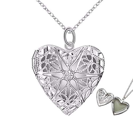 Heart Shape Photo Frame Pendant Necklace for Girls/Women (Silver Open)