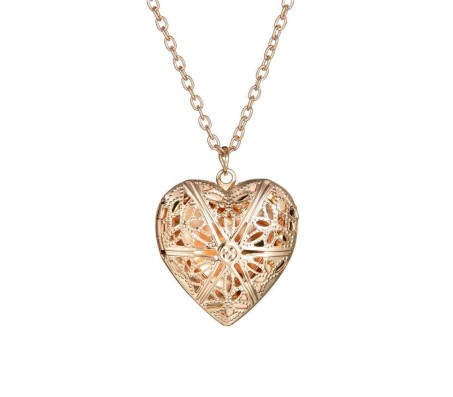 Heart Shape Photo Frame Pendant Necklace for Girls/Women (Gold Open)