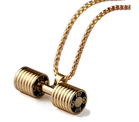 Heavy Gym Fitness Dumbbell Stainless Steel Pendant Locket Gift With Gold Chain Necklace For Fitness Lovers Men and Boys