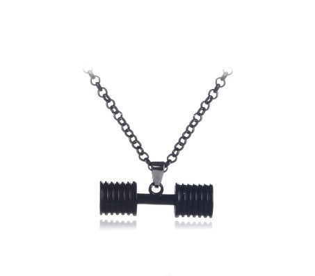 Gym Fitness Dumbbell Stainless Steel Pendant Locket Gift With Black Chain Necklace For Fitness Lovers Men and Boys