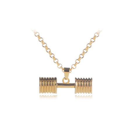 Gym Fitness Dumbbell Stainless Steel Pendant Locket Gift With Gold Chain Necklace For Fitness Lovers Men and Boys