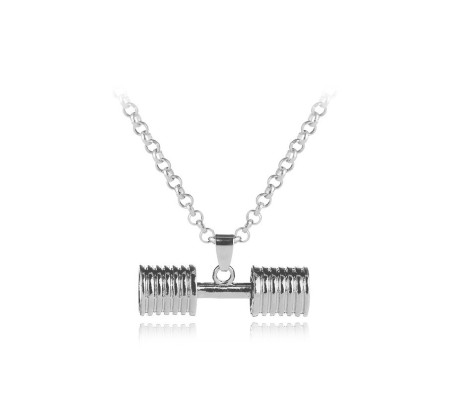 Gym Fitness Dumbbell Stainless Steel Pendant Locket Gift With Silver Chain Necklace For Fitness Lovers Men and Boys