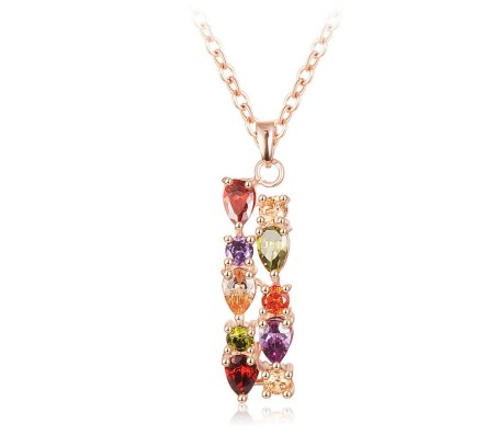 Multicolor Rainbow Swiss Cubic Zirconia 18K Rose Gold Plated Pendant Necklace for Women and Girls