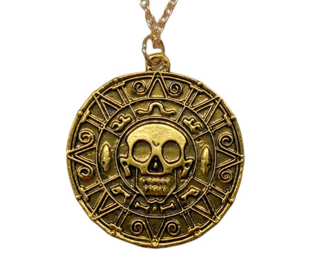 Pirates of The Caribbean Inspired Pendant Necklace Aztec Skull Coin Pirate Medallion Jewelry for Kids Men and Women Antic Gold