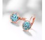 Rose Gold Plated Alloy and Crystal Round Earrings for Women & Girls Blue