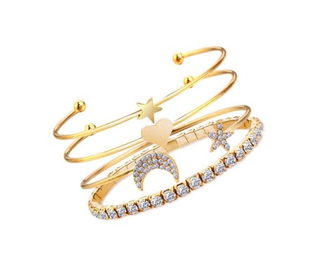 Set of 4 Multilayer Charm Bangle Gold Plated Adjustable Bracelet Combo Pack for Women and Girls Gold Silver