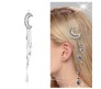 Silver Hair Pin Stylish Moon Shaped Rhinestone Crystal Tassel Long Chain Beads Dangle Hair Clip Hair Jewelry for Women and Girls