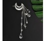 Silver Hair Pin Stylish Moon Shaped Rhinestone Crystal Tassel Long Chain Beads Dangle Hair Clip Hair Jewelry for Women and Girls