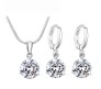 Silver Round AAA Zircon Solitaire Pendant with Necklace and Earring Set for Women and Girls